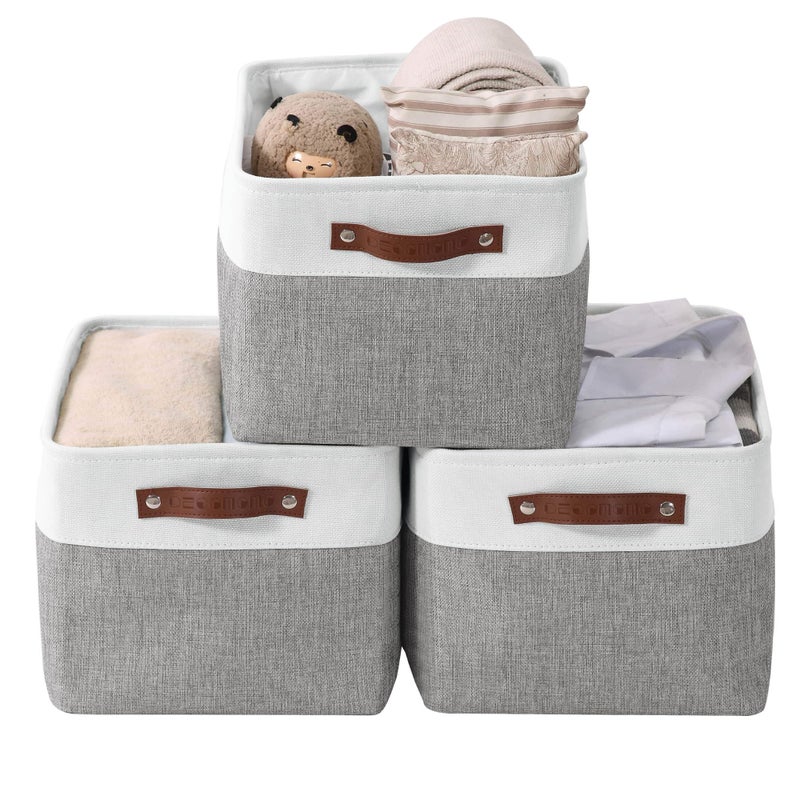 DECOMOMO Storage Baskets for Shelves - Fabric Storage Bins, Linen Closet Organizers and Storage (Grey & White, Large - 3 Pack) - Image 1