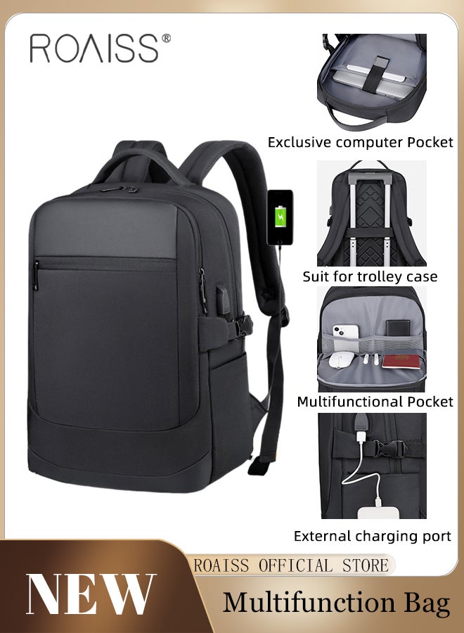 roaiss Multifunctional Travel Backpack for Men Double Layer Simple Business Commuter Computer Bag with Multi Compartment Design External USB Charging Interface Weight Saving and Wear Resistant  - Image 1