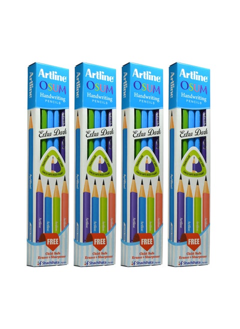 Artline OSUM Extra Dark Smooth Handwriting Pencil Triangular Shape Easy Grip School Office Home Use Free Eraser and Sharpener Pack of 40