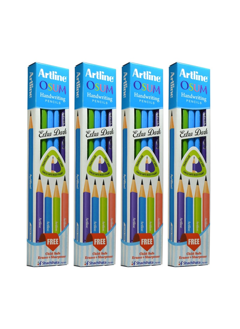 Ondesk - Artline OSUM Extra Dark Smooth Handwriting Pencil Triangular Shape Easy Grip School Office Home Use Free Eraser and Sharpener Pack of 40 - Image 1