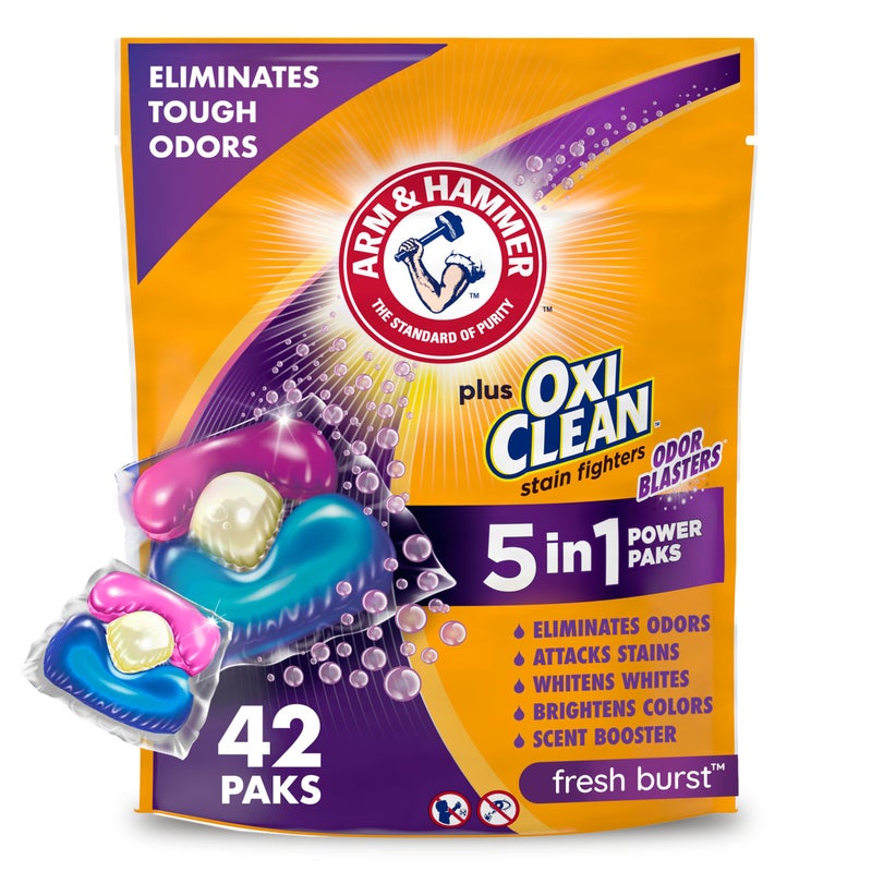 Arm & Hammer Plus OxiClean With Odor Blasters Laundry Detergent 5-IN-1 Power Paks, 42CT (Packaging may vary) - Image 1