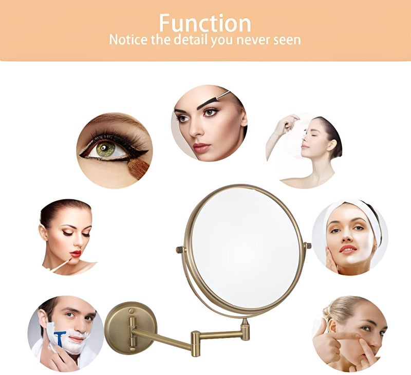 Plantex Premium Brass Magnifying Mirror/Two-Sided 360° Swivel Shaving Mirror with 5x/1x Magnification/Vanity Mirror for Bathroom (8 Inches-Black/Wall Mount) - Image 4
