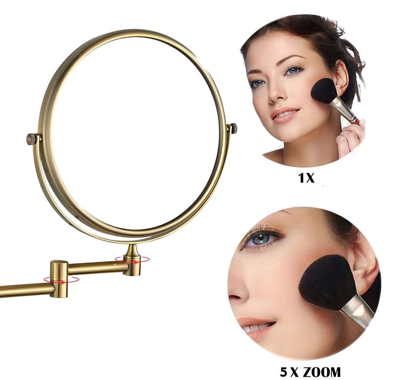 Plantex Premium Brass Magnifying Mirror/Two-Sided 360° Swivel Shaving Mirror with 5x/1x Magnification/Vanity Mirror for Bathroom (8 Inches-Black/Wall Mount) - Image 3