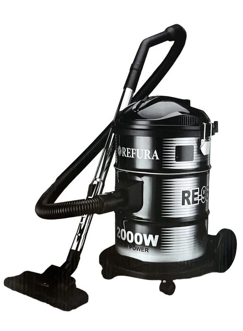 REFURA 25L Drum Vacuum Cleaner with Blower |2000W| Best for Floor / Sofa / Carpets / Curtains | Perfectly use in Home / Villa / Mosques / Office | Black RE-961 - Image 1