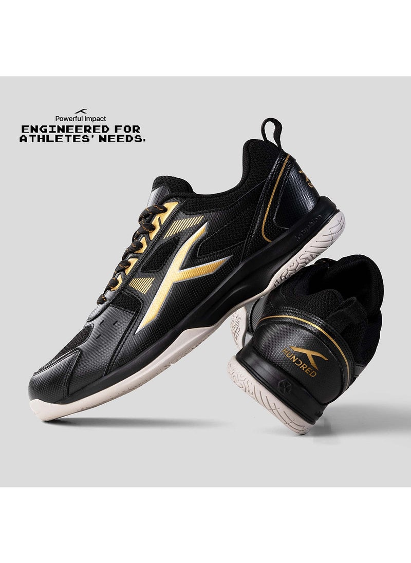 HUNDRED GoldRaze Non Marking Badminton Shoes for Men (Black/, Size: UK 10/US 11/EU 44) | Material Upper: Polyester, Sole: Rubber | Suitable for Indoor Tennis/Squash/Table Tennis/Basketball & Padel  - Image 3