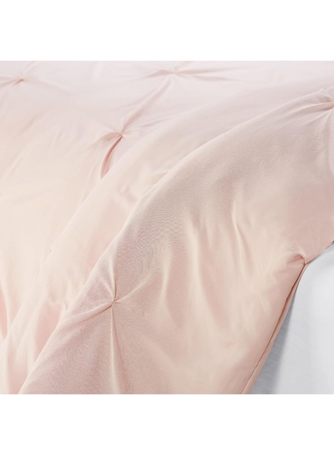 SERTA Simply Clean Ultra Soft 3 Piece Hypoallergenic Stain Resistant Pleated Duvet Cover Set, Full/Queen, Blush - Image 4