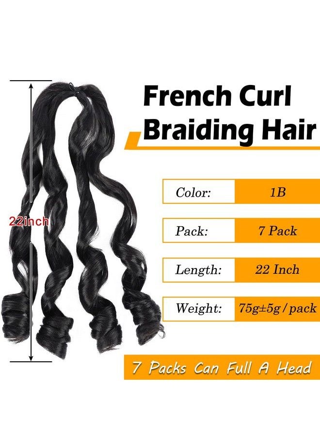 Colorful Queen - Pre Stretched Braiding Hair 22 Inch Bouncy French Curly Braiding Hair Loose Wavy Crochet Braids Hair For Black Women (7 Packs 1B#) - Image 1