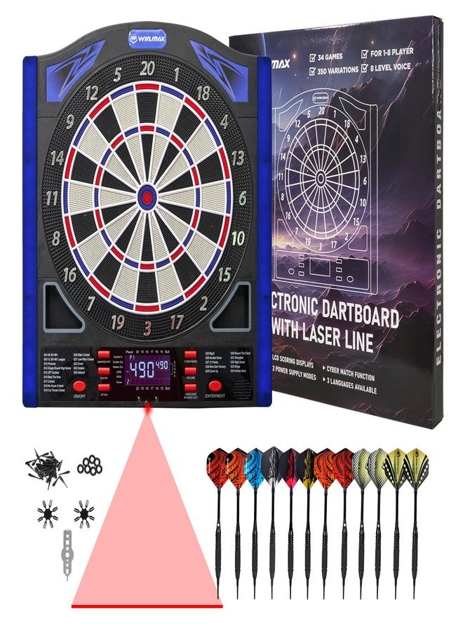 WIN.MAX Electronic Dart Board with Laser Toe Line, Soft Tip Digital Dartboard Set for Adults, Auto Scoring Dartboard with 12 Darts 100 Tips, Adapter/Batteries Use, Wall Mount for Home Bar or Outdoor - Image 1