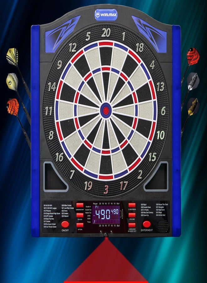 WIN.MAX Electronic Dart Board with Laser Toe Line, Soft Tip Digital Dartboard Set for Adults, Auto Scoring Dartboard with 12 Darts 100 Tips, Adapter/Batteries Use, Wall Mount for Home Bar or Outdoor - Image 2