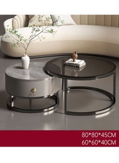 NKX Set Of 2 Modern Round Coffee Table With Top Marble Stone and Metal Frame  - Image 1