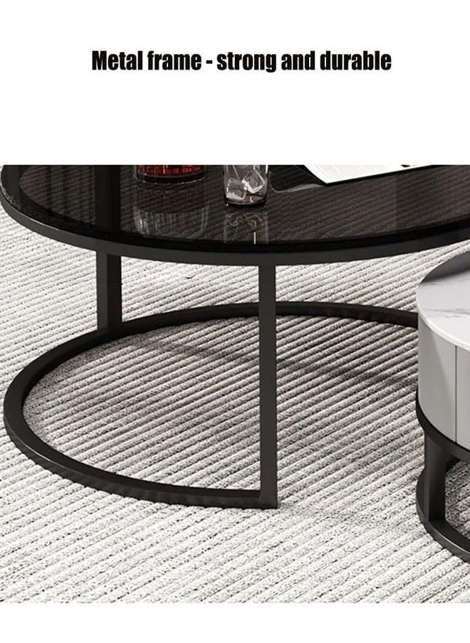 NKX - Set Of 2 Modern Round Coffee Table With Top Marble Stone and Metal Frame - Image 1