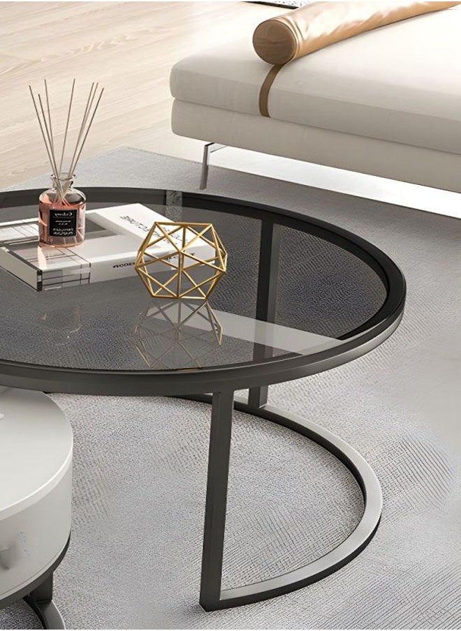 NKX - Set Of 2 Modern Round Coffee Table With Top Marble Stone and Metal Frame - Image 1