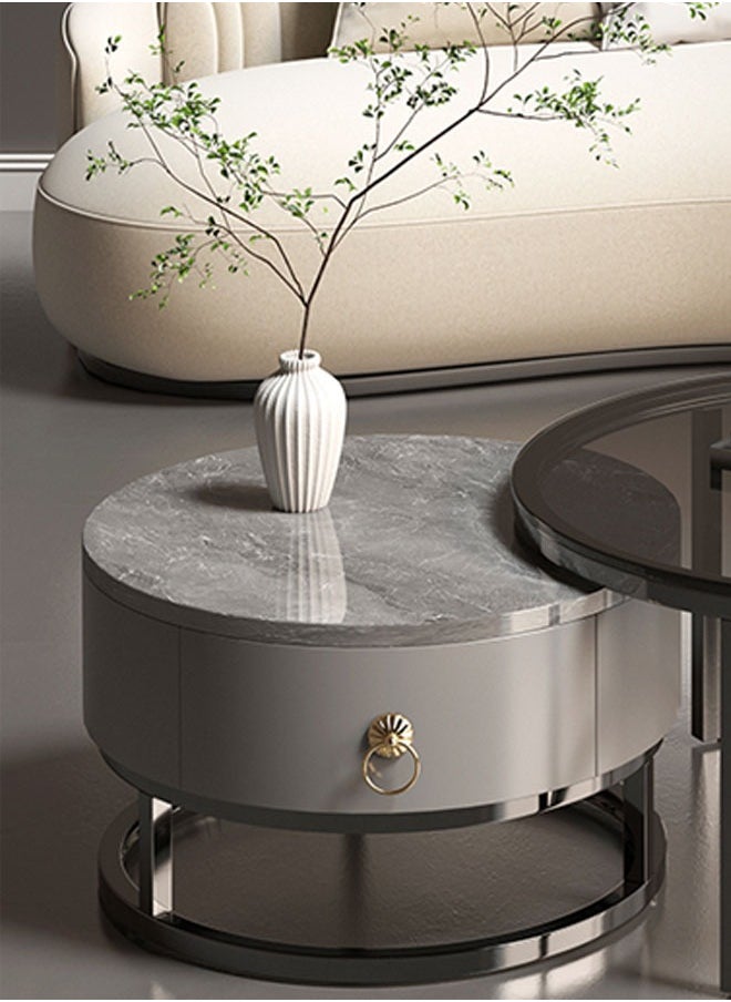 NKX - Set Of 2 Modern Round Coffee Table With Top Marble Stone and Metal Frame - Image 1