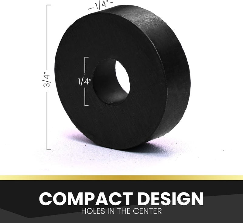 RAM-PRO 200-Piece Powerful Magnetic Round Ferrite Magnet Discs with ¼” Dia. Holes (3/4" x 1/4") – Universal Use on Frigidaire’s, Bulletin Boards & Arts-Crafts Projects, Etc. - Image 2