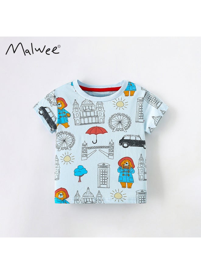 Malwee Boys Summer New Stylish Print Round Neck Casual Short Sleeve European And American Toddler T-shirt Top