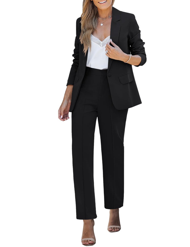luvamia Women's Two Piece Sets Pants Suits Dressy Business Casual Outfits Professional Blazer Pantsuits Set Work Office Black Large Fits US 12-14 - Image 1