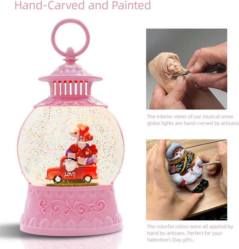Aixuler Valentine Day Red Truck Snow Globe Musical Decor,Valentines Day Couple Red Truck Light Up Snow Globe 6H Timer, USB/Battery Operated,Valentines Day Gifts for Her, Teacher, Girls - Image 2