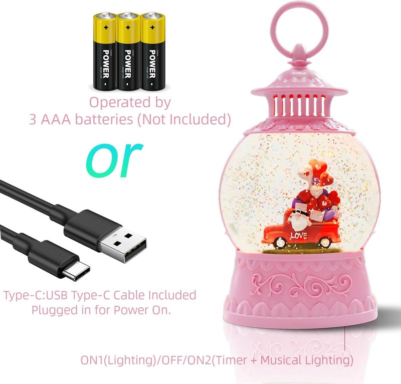 Aixuler Valentine Day Red Truck Snow Globe Musical Decor,Valentines Day Couple Red Truck Light Up Snow Globe 6H Timer, USB/Battery Operated,Valentines Day Gifts for Her, Teacher, Girls - Image 4