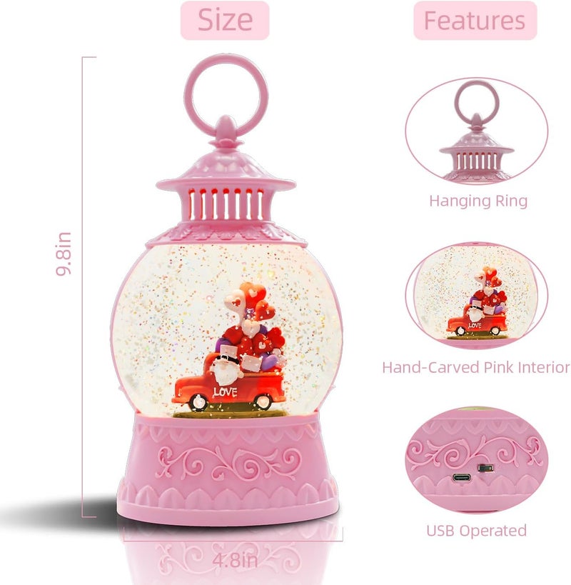 Aixuler Valentine Day Red Truck Snow Globe Musical Decor,Valentines Day Couple Red Truck Light Up Snow Globe 6H Timer, USB/Battery Operated,Valentines Day Gifts for Her, Teacher, Girls - Image 3