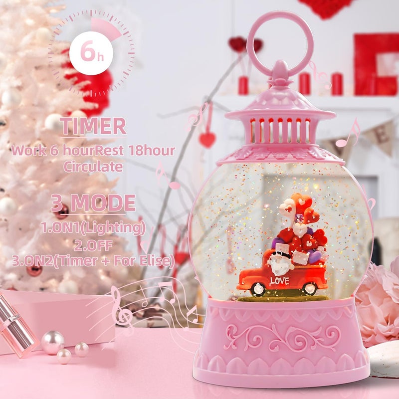 Aixuler Valentine Day Red Truck Snow Globe Musical Decor,Valentines Day Couple Red Truck Light Up Snow Globe 6H Timer, USB/Battery Operated,Valentines Day Gifts for Her, Teacher, Girls - Image 5