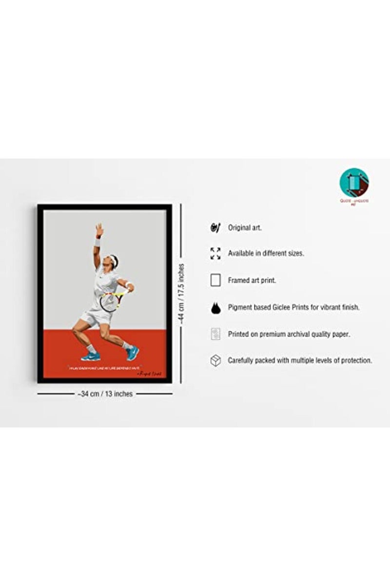 QUOTE - UNQUOTE ART Rafael Nadal Framed Poster - Tennis Frames - Original Art - 13x17 inches - Black Frame - Image 3