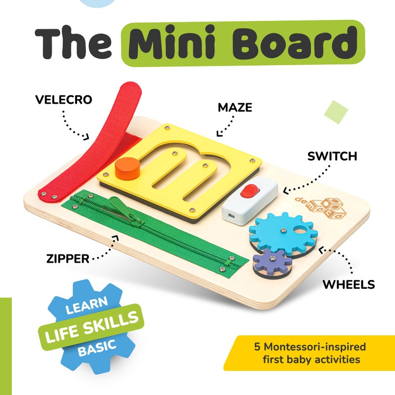 deMoca Sensory Busy Board for Toddlers, Premium Wooden Toddler Busy Board for 1 2 3 Year Old with 10 Educational Activities for Fine Motor Skills, Fidget Activity Toy for Travel Toy (Color) - Image 4