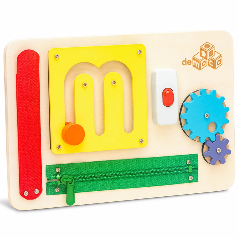 deMoca Sensory Busy Board for Toddlers, Premium Wooden Toddler Busy Board for 1 2 3 Year Old with 10 Educational Activities for Fine Motor Skills, Fidget Activity Toy for Travel Toy (Color) - Image 1