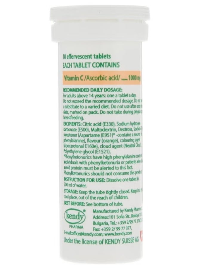 Vitamin C 1000 Mg Orange Flavour 10 Effervescent Tablets - Image 2
