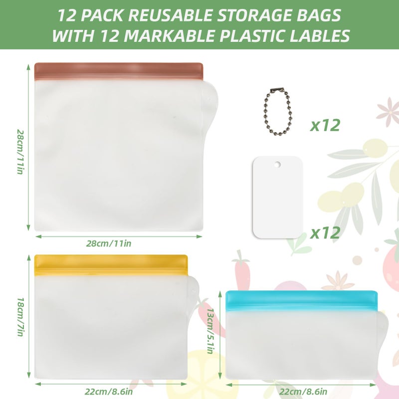 RLAVBL 12 Pack Reusable Freezer Bags, Leakproof Food Storage Bags for Vegetable, Liquid, Snack, Meat, Sandwich - 3 Gallon 4 Sandwich 5 Snack Bags - Image 4