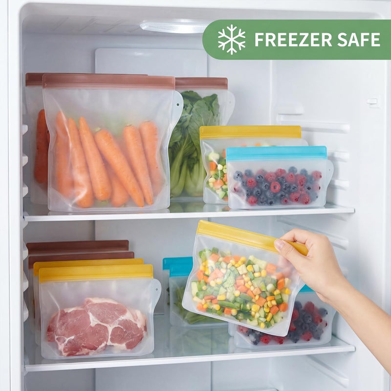 RLAVBL 12 Pack Reusable Freezer Bags, Leakproof Food Storage Bags for Vegetable, Liquid, Snack, Meat, Sandwich - 3 Gallon 4 Sandwich 5 Snack Bags - Image 5