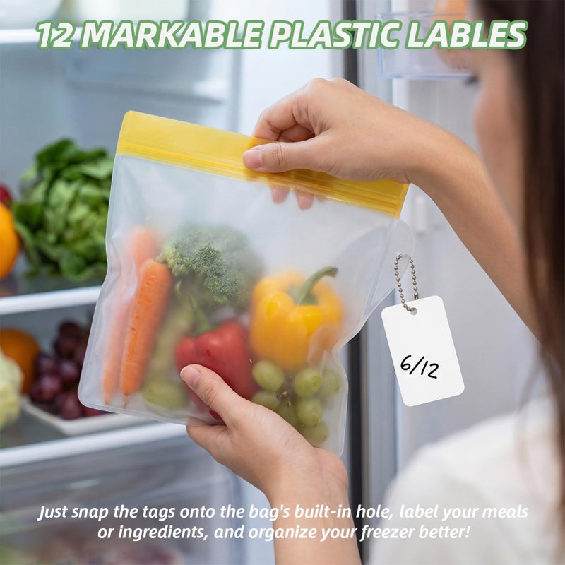 RLAVBL 12 Pack Reusable Freezer Bags, Leakproof Food Storage Bags for Vegetable, Liquid, Snack, Meat, Sandwich - 3 Gallon 4 Sandwich 5 Snack Bags - Image 3