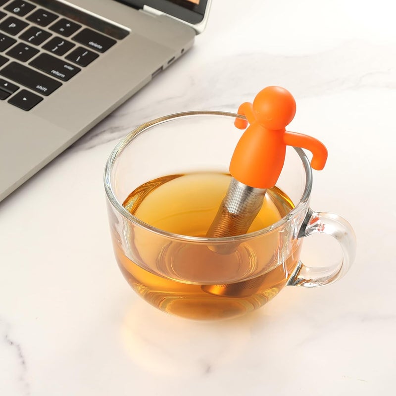 Leden Tea Infuser Cute Tea Strainer for Loose Leaf Tea Stainless Steel Fine Mesh Tea Ball Steeper with Silicone Lid for Mug and Cup, Orange - Image 2