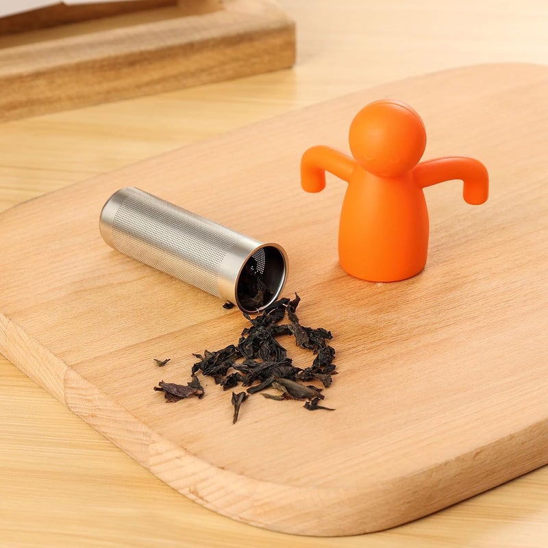 Leden Tea Infuser Cute Tea Strainer for Loose Leaf Tea Stainless Steel Fine Mesh Tea Ball Steeper with Silicone Lid for Mug and Cup, Orange - Image 3