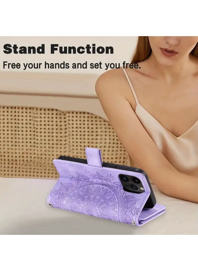 حافظة جلدية رمادية بشكل محفظة زهور قابلة للطي لهاتف Samsung Galaxy S23 - Image 5