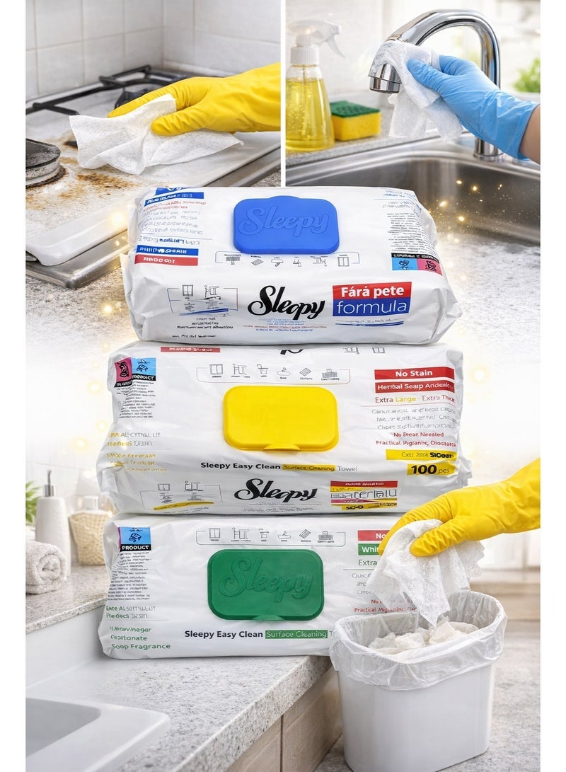 Sleepy 3 Pack of Cleaning Wipes – Extra Large, Powerful Cleaning (100 Sheets Each Pack) - Image 3