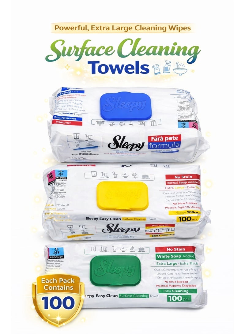 Sleepy 3 Pack of Cleaning Wipes – Extra Large, Powerful Cleaning (100 Sheets Each Pack) - Image 1