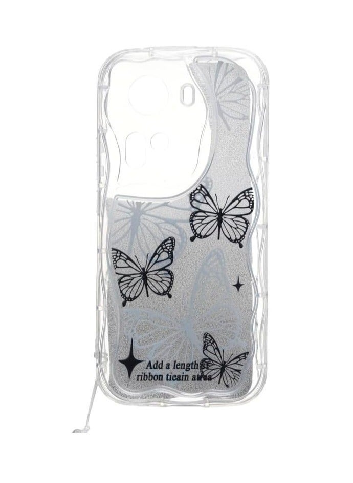 Plastic Back Cover With Series For Oppo Reno 11 5G , Black butter flies - Image 1