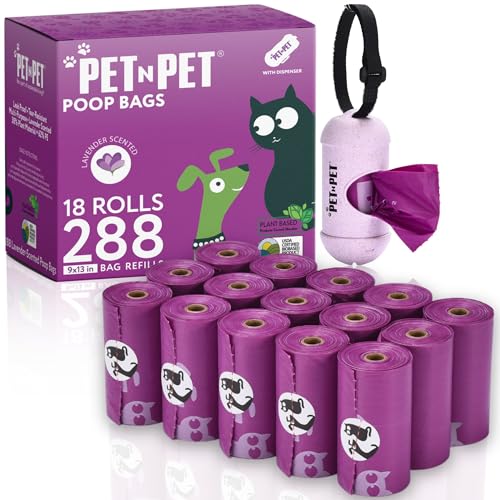 Pet N Pet Poop Bags for Dogs, 288 Counts Lavender Scented Dog Poop Bags Rolls with Leash Dispenser, USDA Certified 38% Plant Based & 62% PE Dogs Waste Bag, Doggie Poo Bag - Image 1