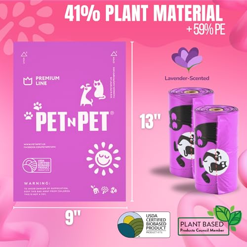 Pet N Pet Poop Bags for Dogs, 288 Counts Lavender Scented Dog Poop Bags Rolls with Leash Dispenser, USDA Certified 38% Plant Based & 62% PE Dogs Waste Bag, Doggie Poo Bag - Image 2