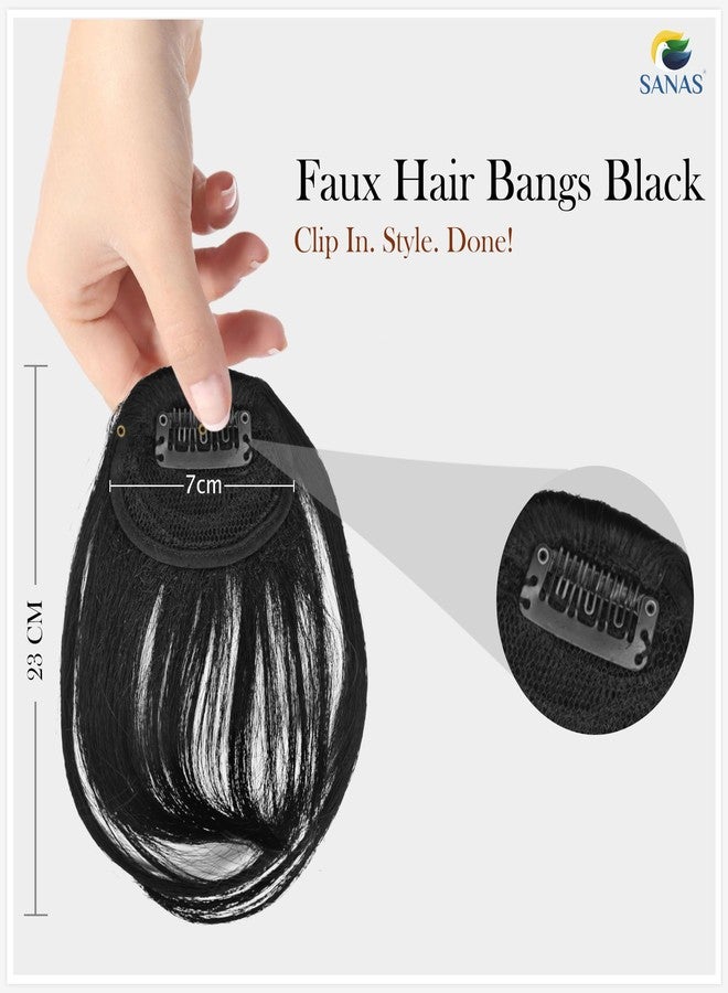 Sanas One Piece Clip in Hair Bangs (1 Pc) Fake Fringe Hairpiece Extensions with Flicks Faux in Front Hair Extension Real Looking Hair Instant Clip-On Bangs (1 Pc) (Black) - Image 2