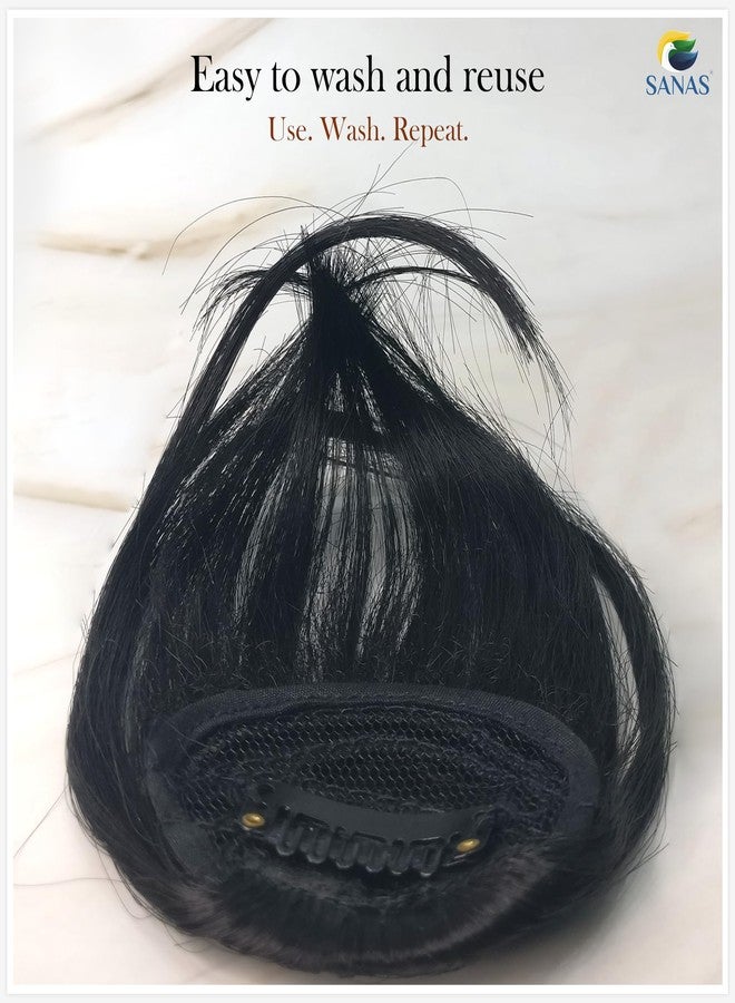 Sanas One Piece Clip in Hair Bangs (1 Pc) Fake Fringe Hairpiece Extensions with Flicks Faux in Front Hair Extension Real Looking Hair Instant Clip-On Bangs (1 Pc) (Black) - Image 5