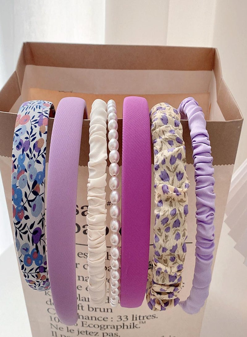 KHAJUL 7 Pack Headbands for Girls Women Headbands Trendy Non Slip Hairbands Lovely Hair Accessories Multi-style Pearl Headband Pack (Purple) - Image 2