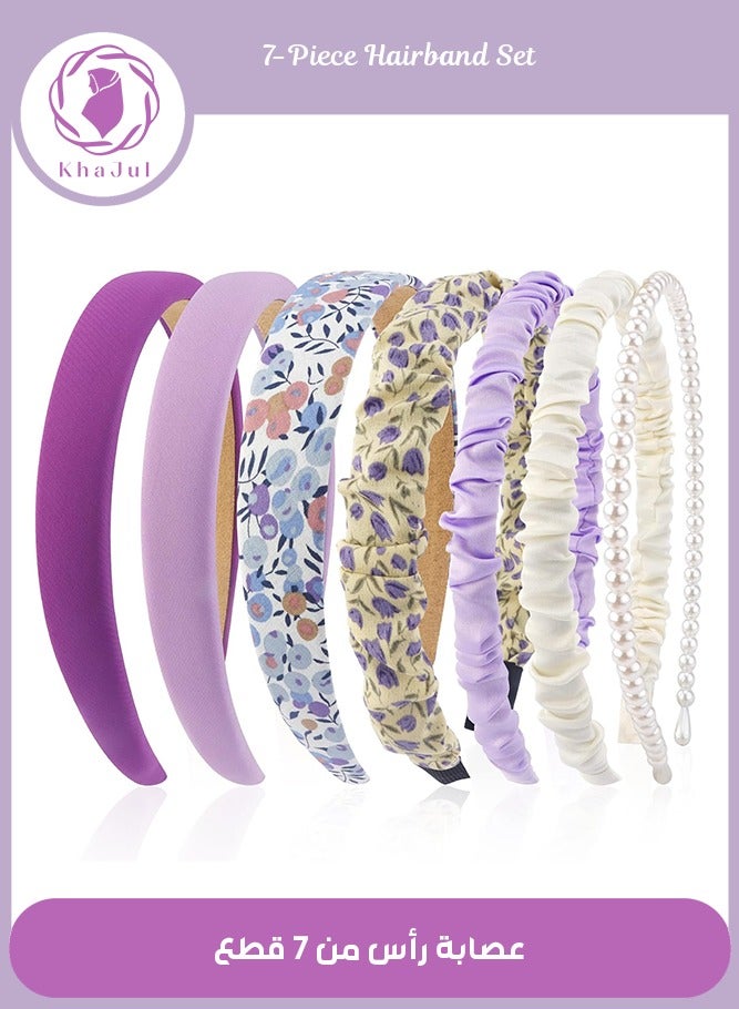 KHAJUL 7 Pack Headbands for Girls Women Headbands Trendy Non Slip Hairbands Lovely Hair Accessories Multi-style Pearl Headband Pack (Purple) - Image 1