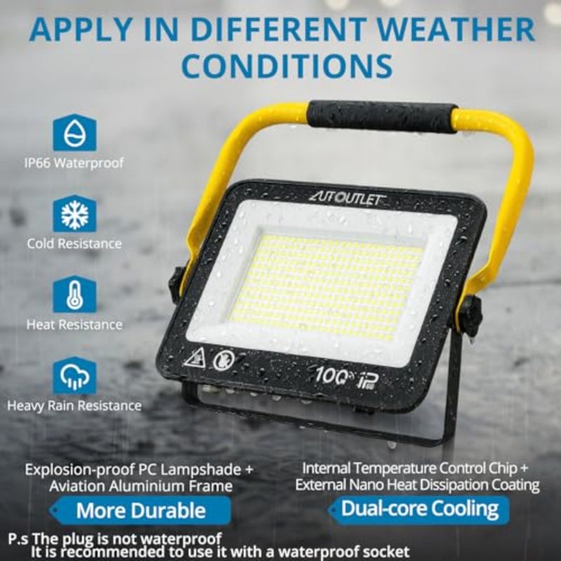 300W LED Work Light, 27000LM Portable 3 Head Adjustable Color Temperature Floodlight - 288Pcs LEDs Beads, 3 Modes 3000K/5000K/6500K,Waterproof IP66, 5m Power Cord with Adjustable Tripod - Image 4