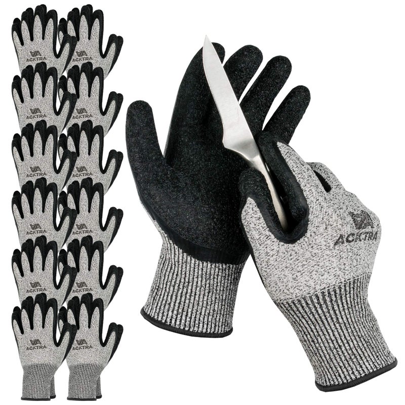 ACKTRA WG013 Level 5 Cut Resistant Warehouse Safety WORK GLOVES 12 pairs Crinkle Finish Latex Coated Power Grip for Men and Women EN 388 Small