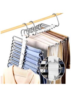 HOOKOR 9 Layers Pants Hangers Space Saving, 2 Pack Non Slip Multifunctional Pants Rack, Closet Organizer with Hooks for Jeans Trousers Skirts Scarf, QXSAJ384  - Image 1