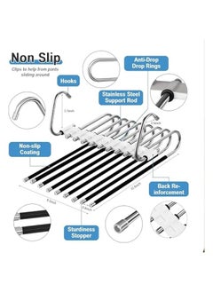 HOOKOR 9 Layers Pants Hangers Space Saving, 2 Pack Non Slip Multifunctional Pants Rack, Closet Organizer with Hooks for Jeans Trousers Skirts Scarf, QXSAJ384  - Image 4