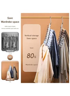 HOOKOR 9 Layers Pants Hangers Space Saving, 2 Pack Non Slip Multifunctional Pants Rack, Closet Organizer with Hooks for Jeans Trousers Skirts Scarf, QXSAJ384  - Image 5