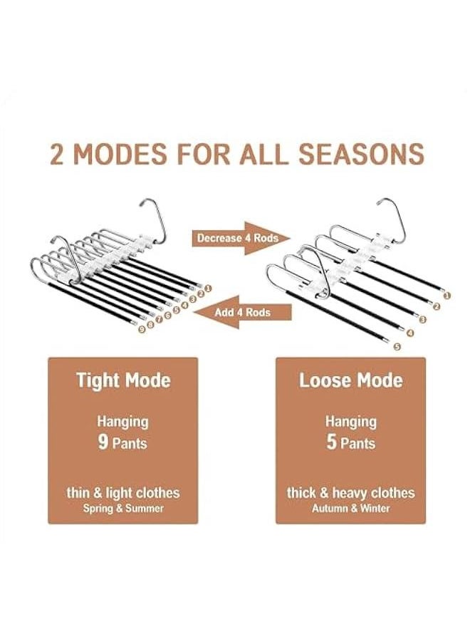 9 Layers Pants Hangers Space Saving, 2 Pack Non Slip Multifunctional Pants Rack, Closet Organizer with Hooks for Jeans Trousers Skirts Scarf, QXSAJ384
