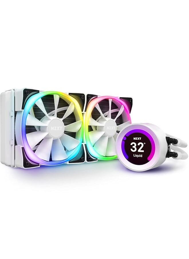 NZXT - Kraken Z53 Rgb 240Mm Rl Krz53 Rw Aio Rgb Cpu Liquid Cooler Customizable Lcd Display Improved Pump Powered By Cam V4 Rgb Connector Aer Rgb 2 120Mm Radiator Fans 2 Included White - Image 1